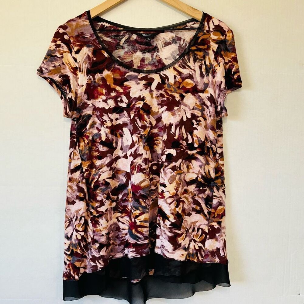 Simply Vera Vera Wang Short Sleeve Top   Floral Print  Sz PL   EUC